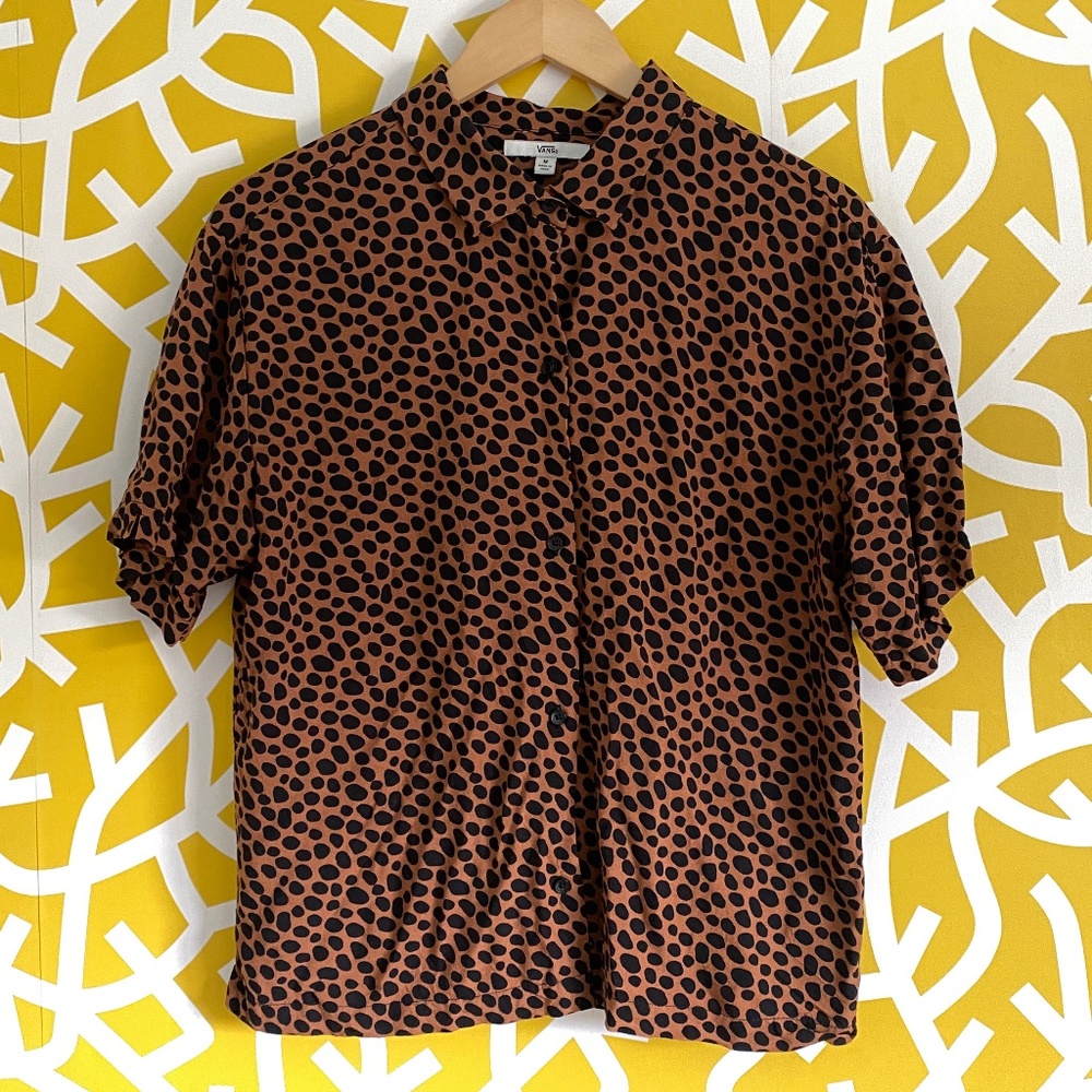 Vans Brown Black Leopard Print Button Down Shirt